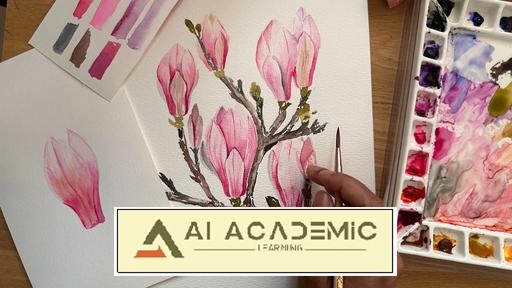 مگنولیا با آبرنگ - یادگیری ترکیب نرم، لیفتینگ و تکنیک‌های قلم‌ خشک