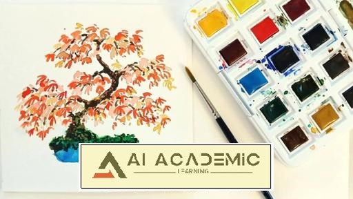 بونسای کوچک پاییزی - نقاشی آبرنگی ساده و آسان