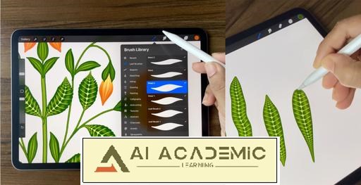 یادگیری کار با براش‌ها برای نقاشی برگ‌های دو رنگ، گلبرگ و ساقه در Procreate به همراه پروژه‌ها