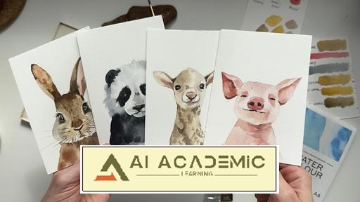 بچه حیوانات بانمک و آسان - بره، پاندا، بچه خوک و خرگوش با آبرنگ