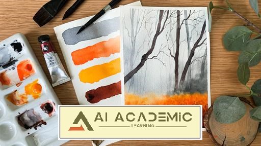 جنگل پاییزی رازآلود با آبرنگ