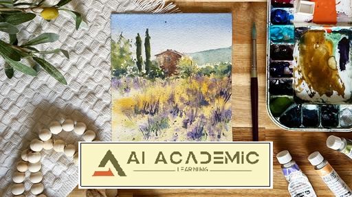 مناظر آبرنگی بیان‌گر - مزرعه اسطوخودوس در پروانس