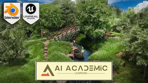 از بلندر به Unreal Engine 5: صحنه دیورامای فانتزی رودخانه سه بعدی