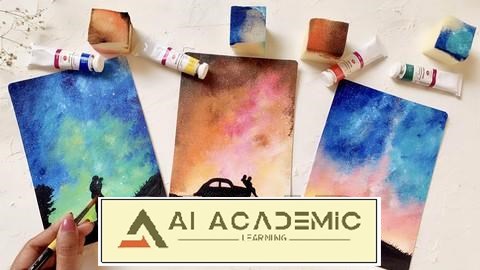نقاشی زوج‌ها زیر شفق قطبی با Acrylic
