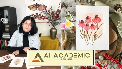 آبرنگ آرامش‌بخش - نقاشی گل‌های وینتیج روی پس‌زمینه‌های رنگی
