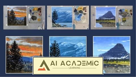 تسلط به نقاشی رنگ روغن - 3 منظره کوهستانی گام به گام