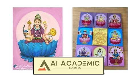 یادگیری نقاشی رنگ روغن ویجایا لاکشمی (آشتا لاکشمی) از ابتدا