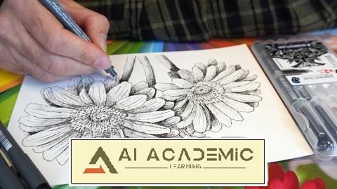 مسترکلاس طراحی گل‌ها با خودکار و کمی گرافیت