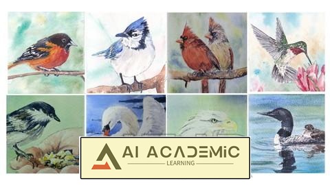 نقاشی پرندگان با آبرنگ