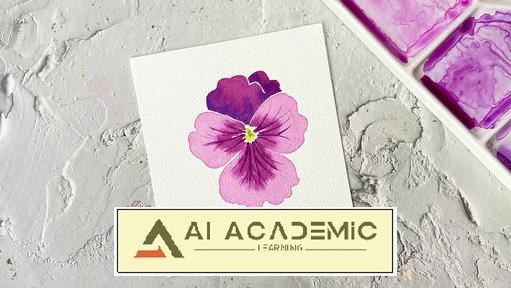 نقاشی ساده گل بنفشه با آبرنگ و تکنیک خیس روی خیس
