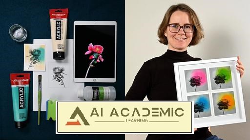 شکوفه‌ها و ترکیب‌ها - اثر هنری گل‌ها با نقاشی اکریلیک و انتقال تصویر