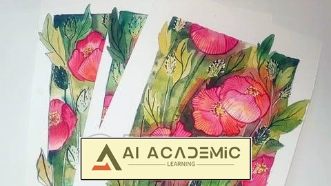 گل های شقایق آبرنگی - از طرح اولیه تا اثر نهایی